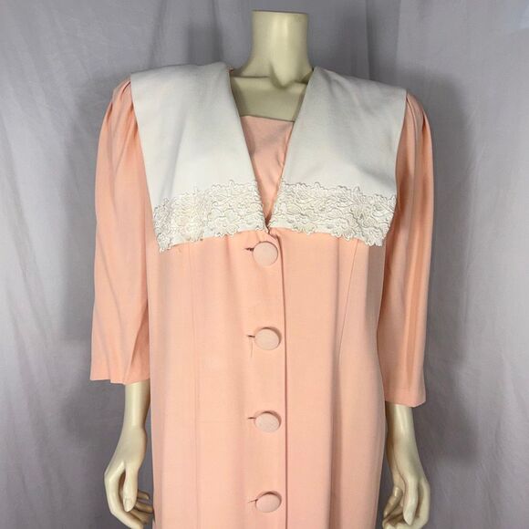 Vintage S.L. Fashions Peach Maxi Dress Size 20 – Statement Collar Lace Trim Full - Picture 5 of 16